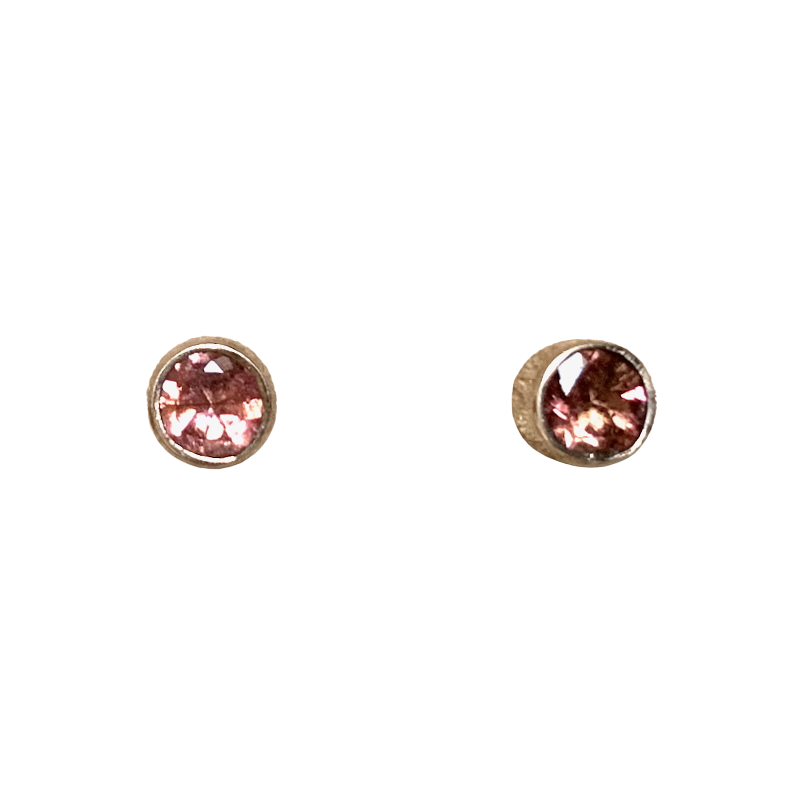 Tourmaline Pink Round Faceted Post Earrings