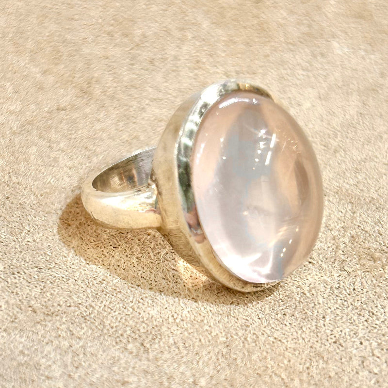Rose Quartz and Sterling Silver Ring (Size 6.5)
