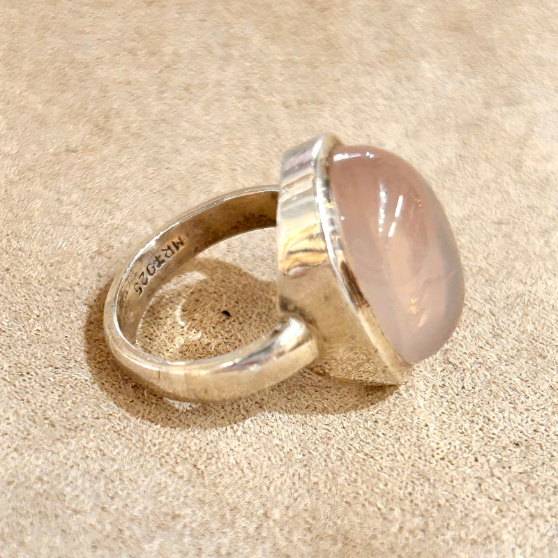 Rose Quartz and Sterling Silver Ring (Size 6.5)