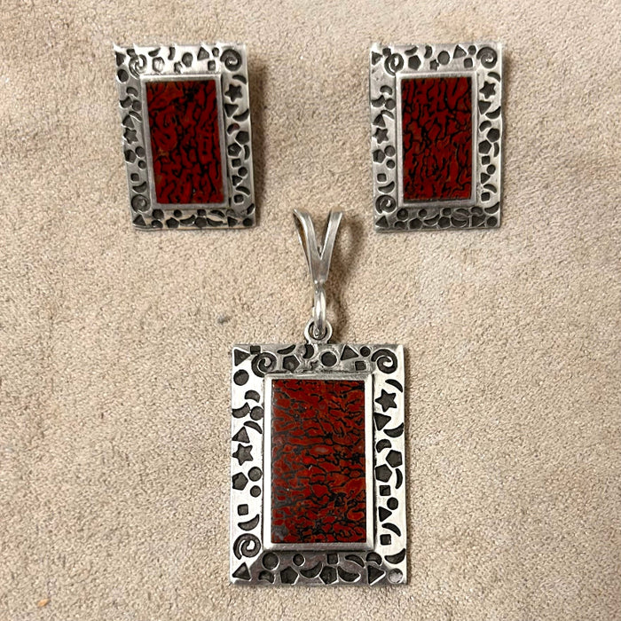 Dino Bone Earrings and Pendant Set