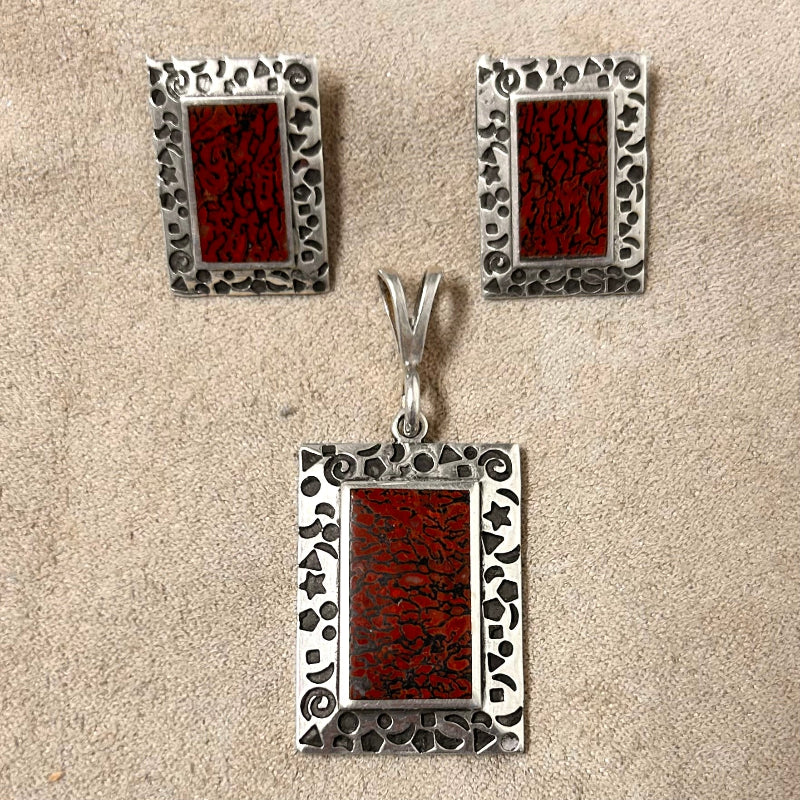 Dino Bone Earrings and Pendant Set