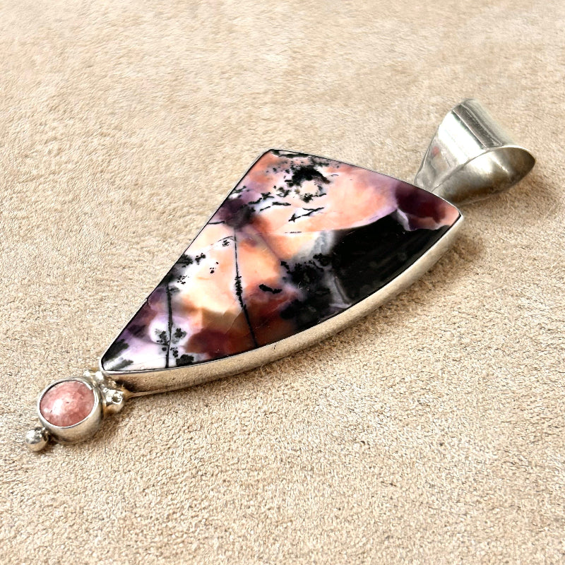 Bertrandite and Rhodochrosite Sterling Silver Pendant