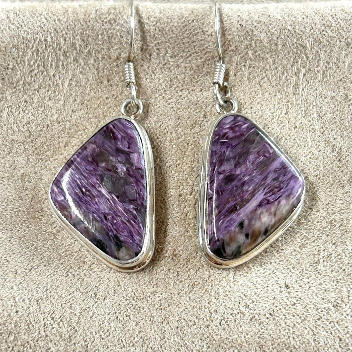Charoite and Sterling Silver Dangle Earrings