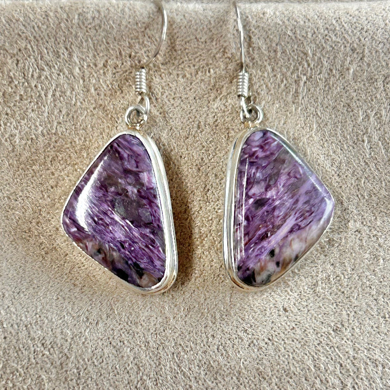 Charoite and Sterling Silver Dangle Earrings