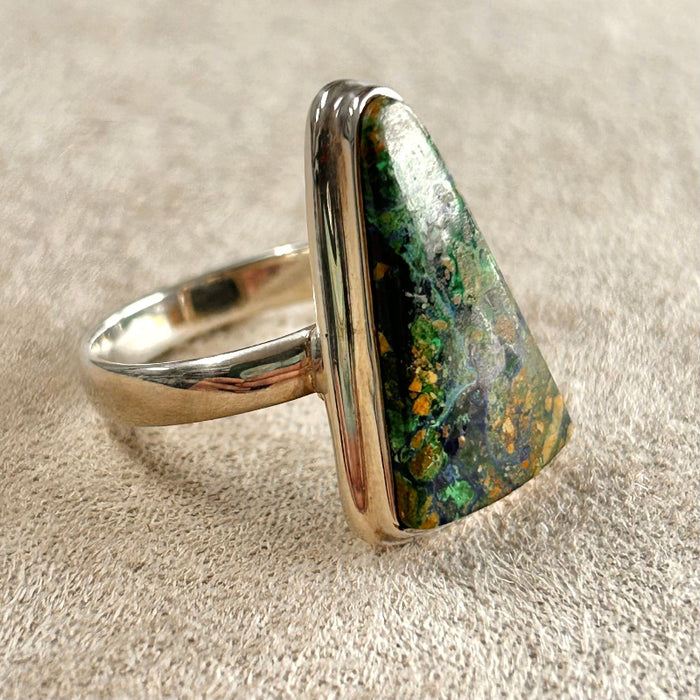 Malachite Azurite and Sterling Silver Ring (Size 8)