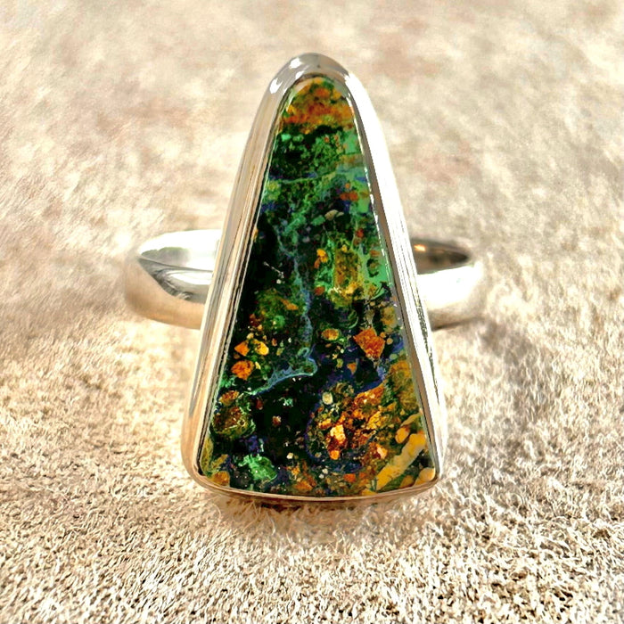 Malachite Azurite and Sterling Silver Ring (Size 8)