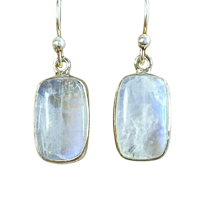 Moonstone (Rainbow) Cabochon Dangle Earrings