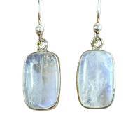 Moonstone (Rainbow) Cabochon Dangle Earrings