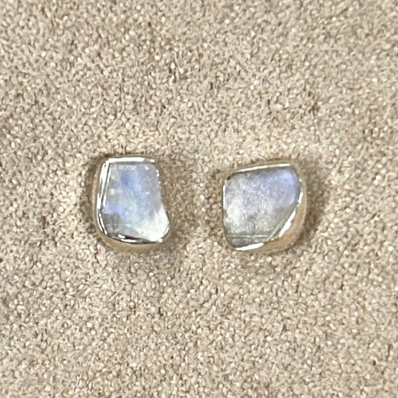 Moonstone (Rainbow) Rough Stud Earrings