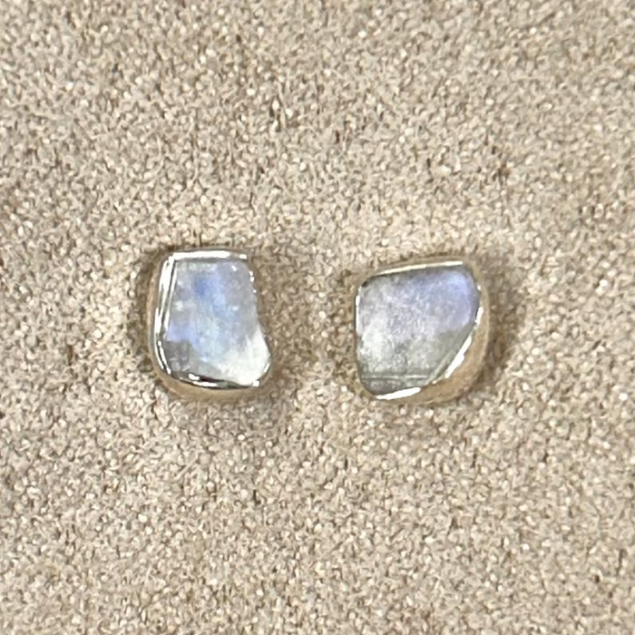 Moonstone (Rainbow) Rough Stud Earrings