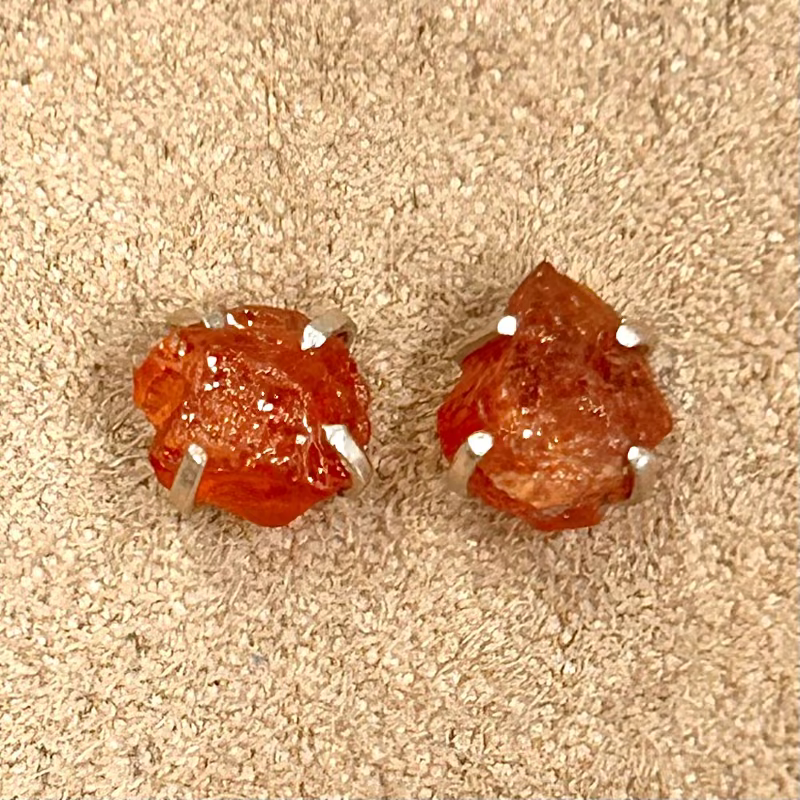 Garnet (Orange Rough) Stud Post Earrings