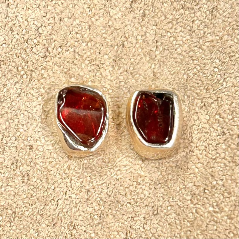 Garnet (Red) Bezel Stud Earrings
