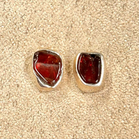 Garnet (Red) Bezel Stud Earrings
