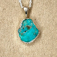 Turquoise (Rough) and Sterling Silver Pendant and Chain