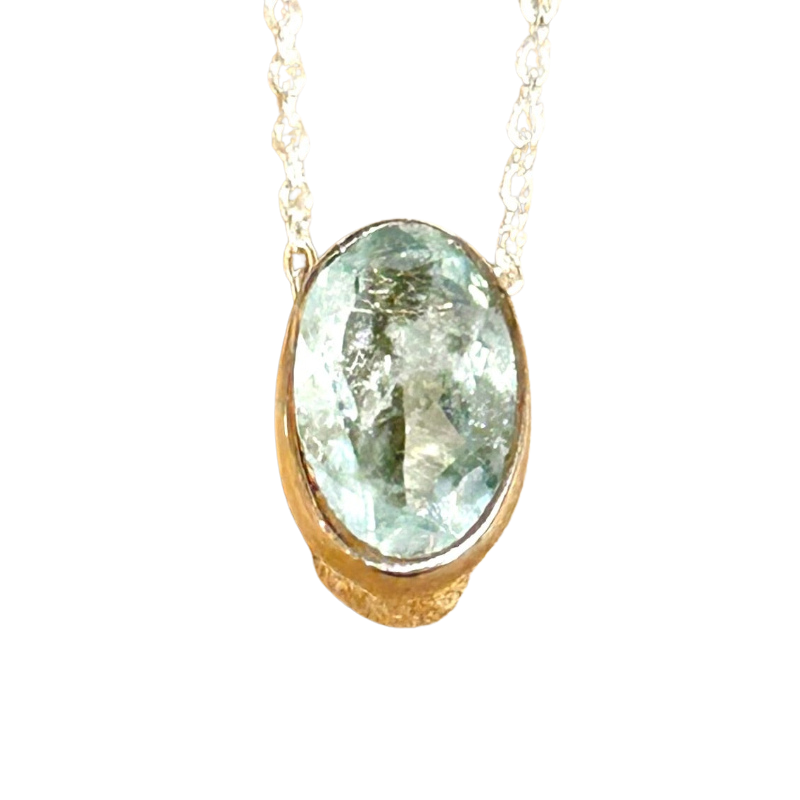 Aquamarine (Faceted) Slide Pendant with Sterling Silver Chain
