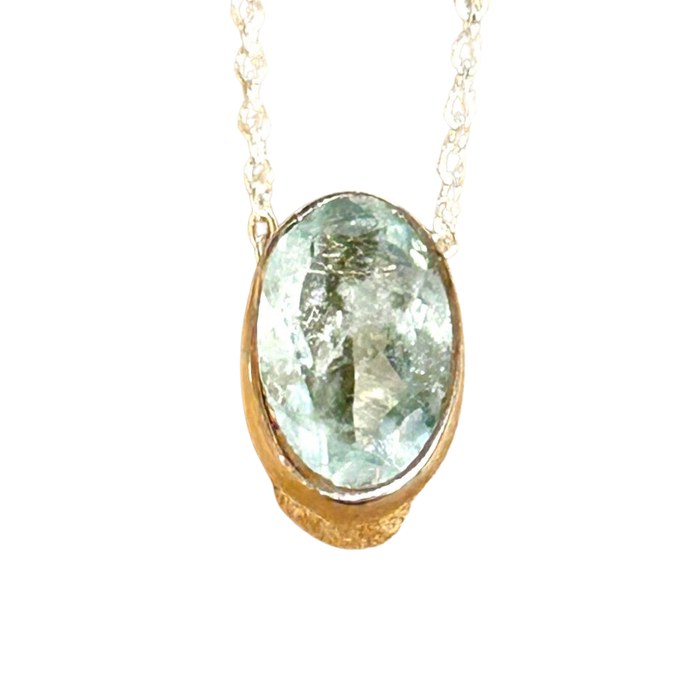 Aquamarine (Faceted) Slide Pendant with Sterling Silver Chain