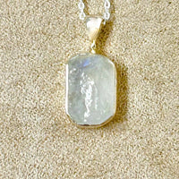 Moonstone (Rainbow) and Sterling Silver Pendant on Chain