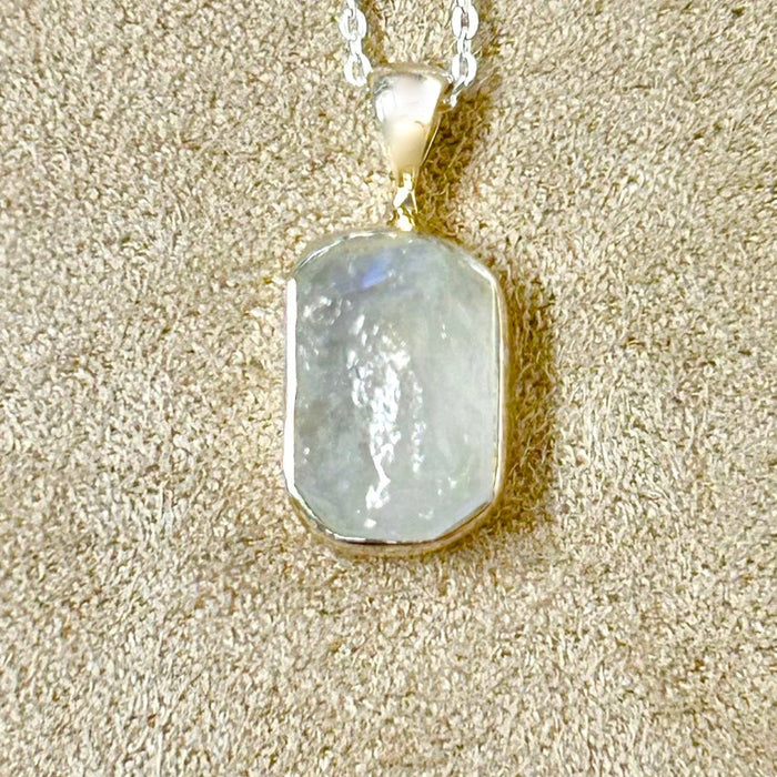 Moonstone (Rainbow) and Sterling Silver Pendant on Chain