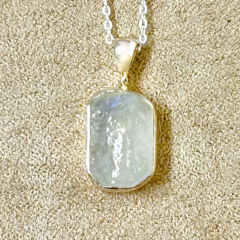 Moonstone (Rainbow) and Sterling Silver Pendant on Chain