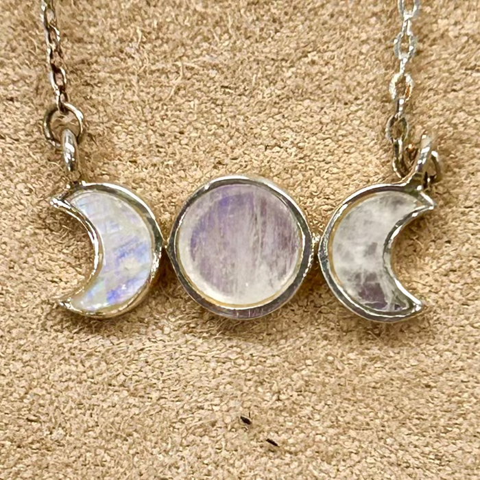 Moonstone (Rainbow) Moon Phases Pendant on Chain