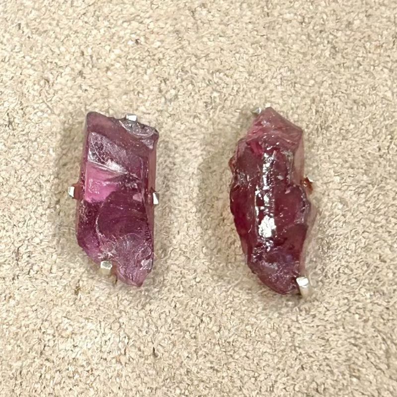 Garnet (Purple Rough) Stud Earrings