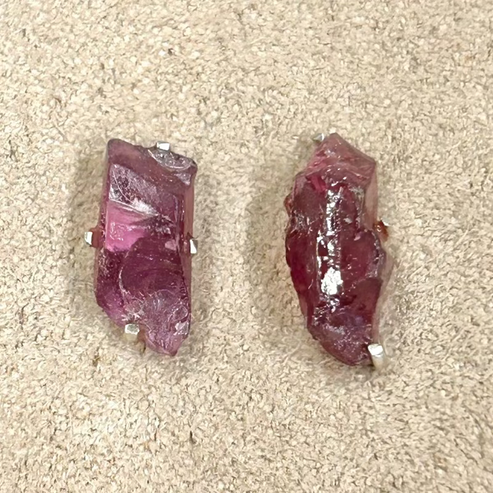 Garnet (Purple Rough) Stud Earrings