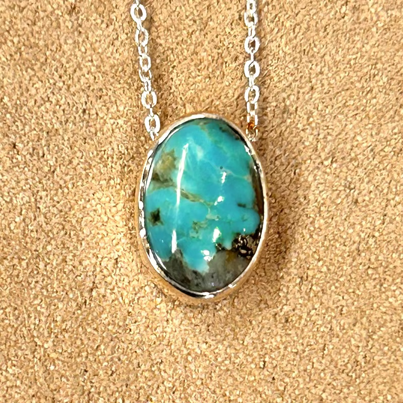Turquoise and Sterling Silver Pendant and Chain