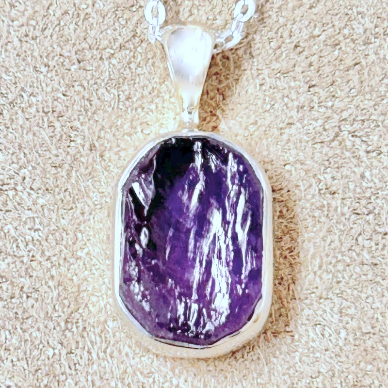 Amethyst (Rough) in Sterling Silver Necklace