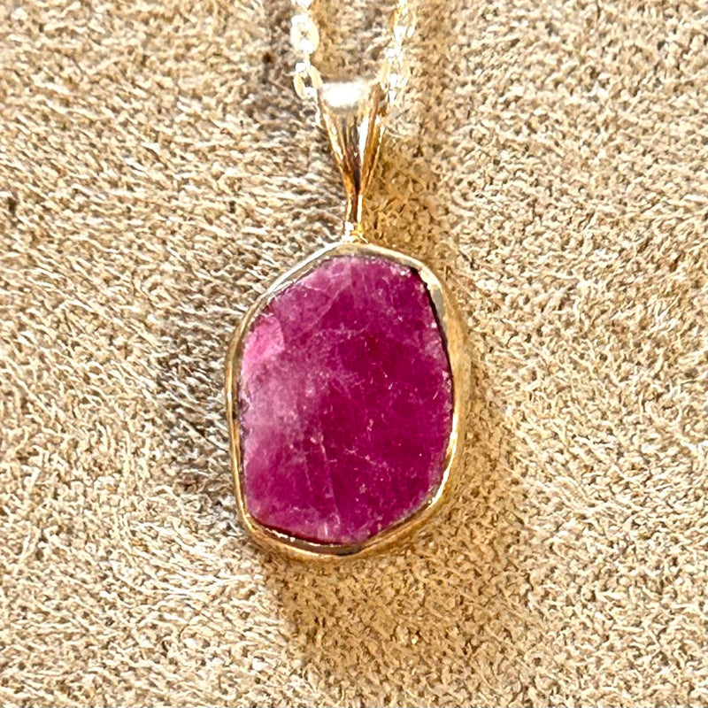 Ruby (Rough) and Sterling Silver Pendant and Chain