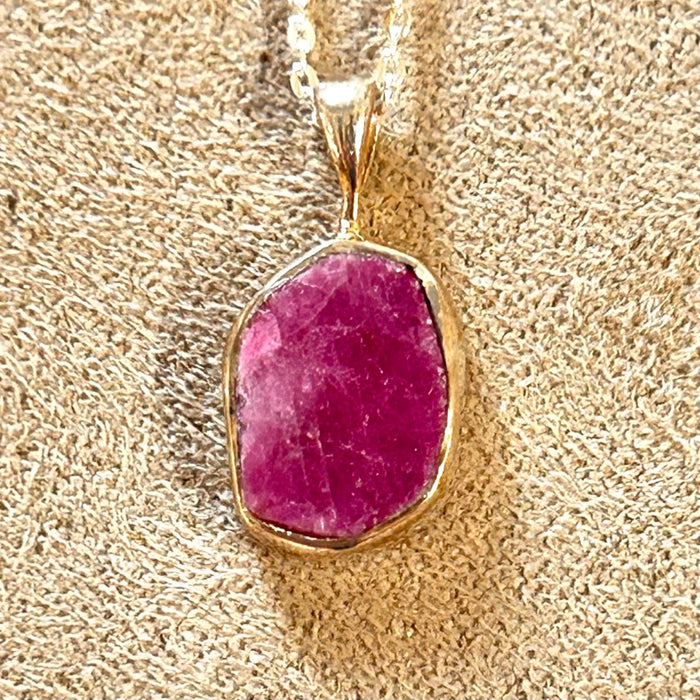 Ruby (Rough) and Sterling Silver Pendant and Chain