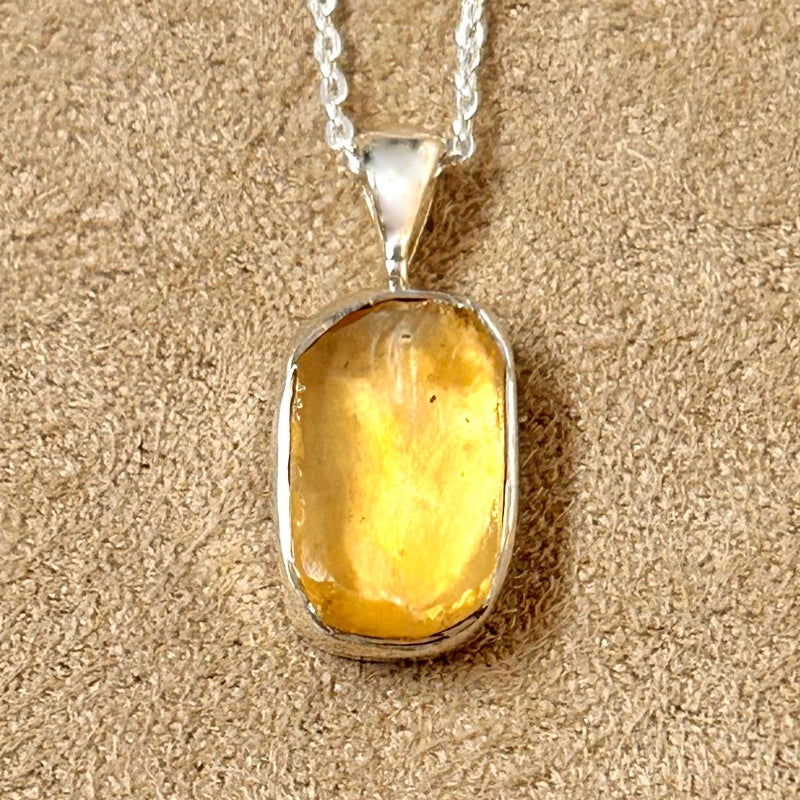 Libyan Desert Glass and Sterling Silver Pendant and Chain