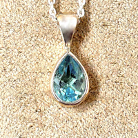 Topaz (Swiss Blue) Tear Drop Pendant and Chain