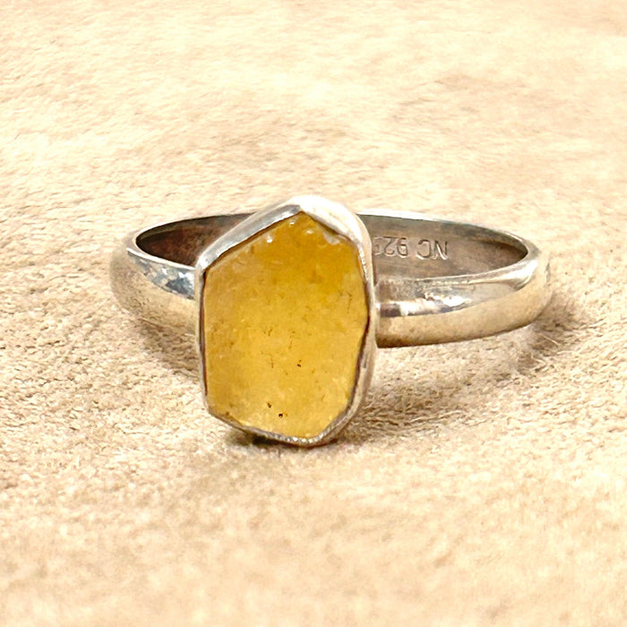Libyan Desert Glass and Sterling Silver Ring (Size 9)