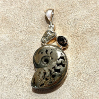 Ammonite (Pyritized) and Smoky Quartz Pendant