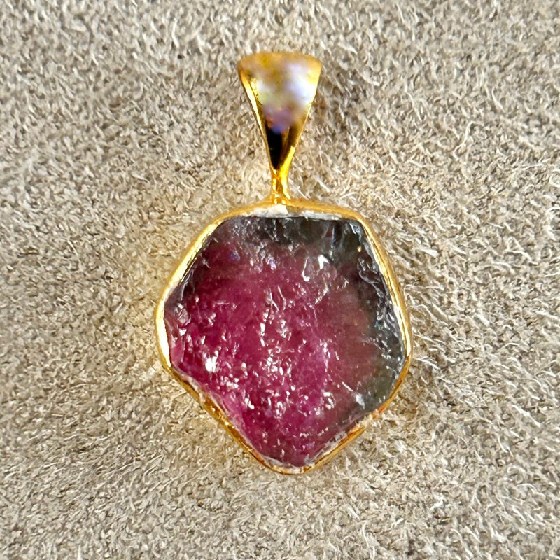 Watermelon Tourmaline and Gold Vermeil Pendant