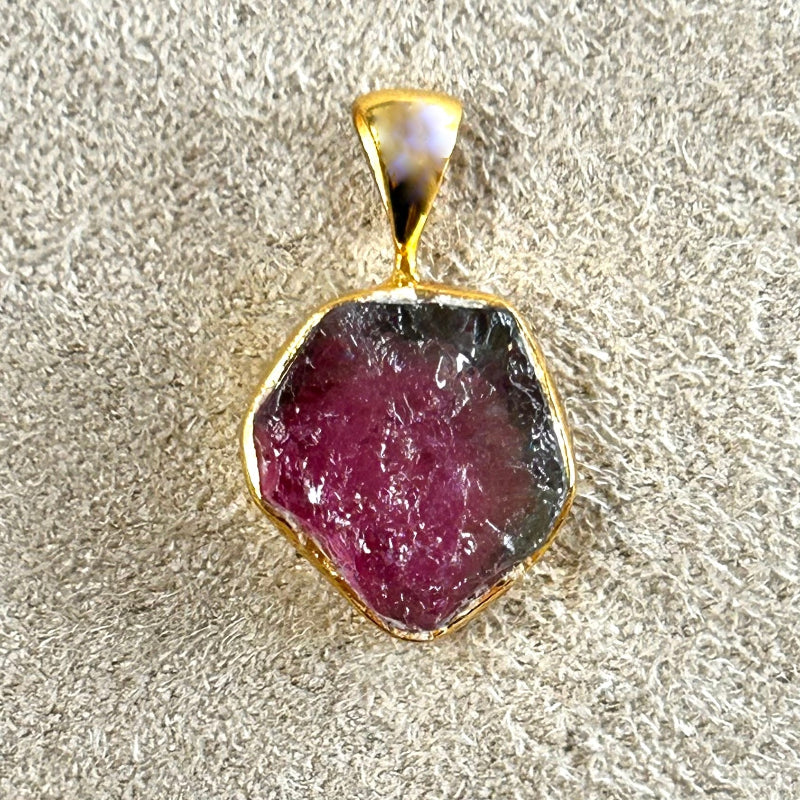 Watermelon Tourmaline and Gold Vermeil Pendant