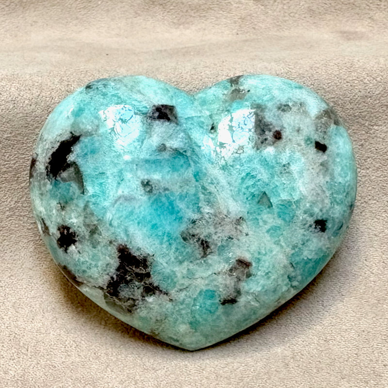 Amazonite & Smoky Quartz Polished Heart