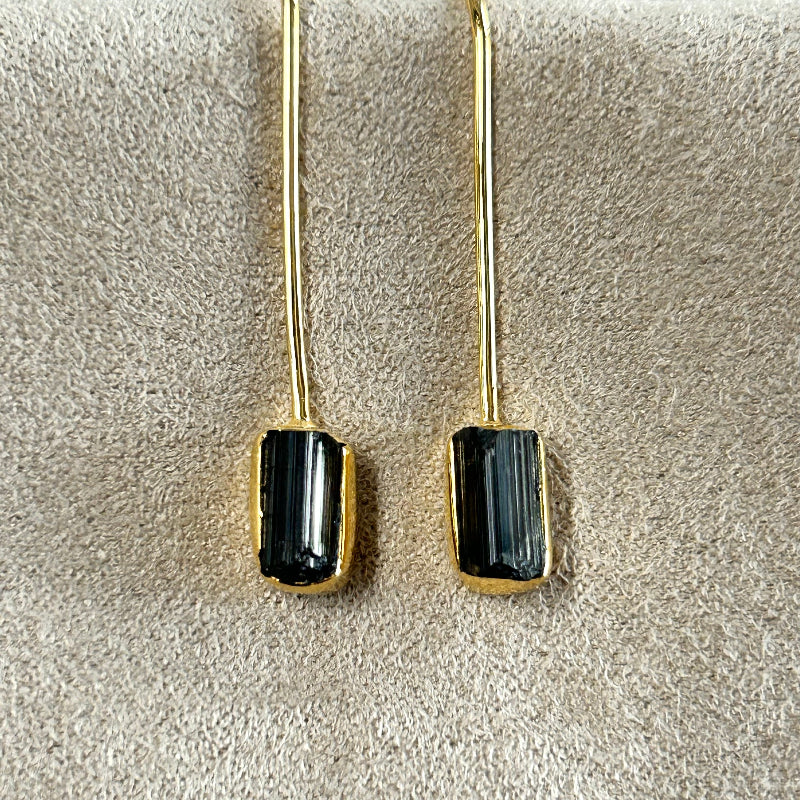 Tourmaline (Black, Schorl) & Gold Vermeil Drop Earrings