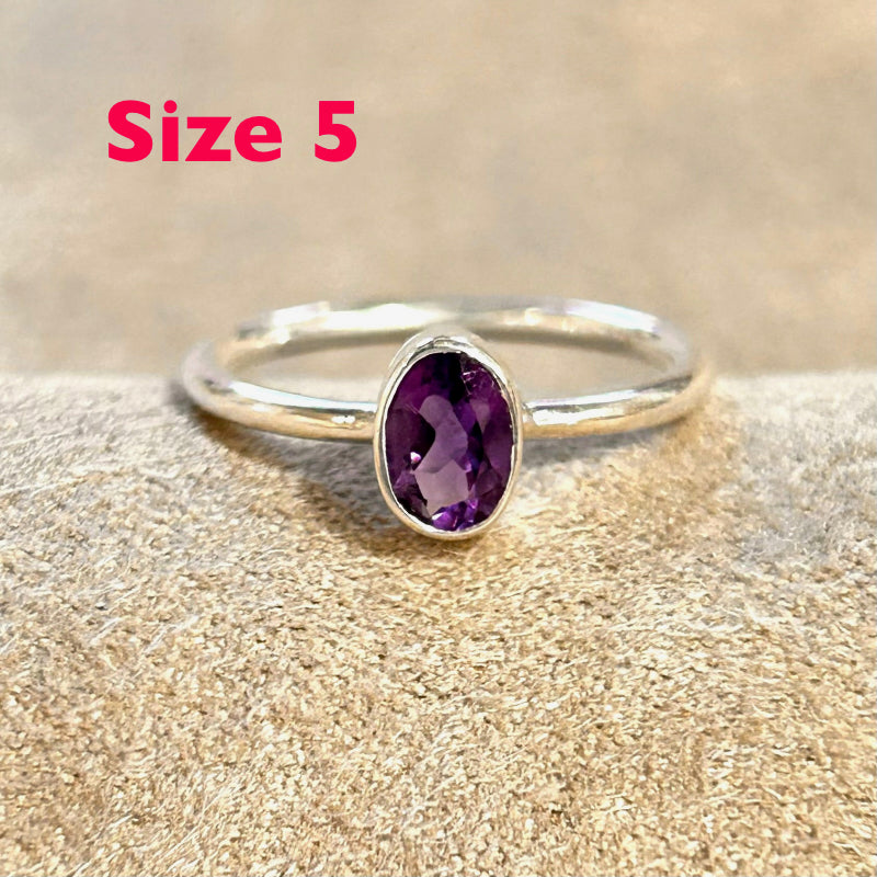 Amethyst (Faceted) Sterling Silver Stacker Ring