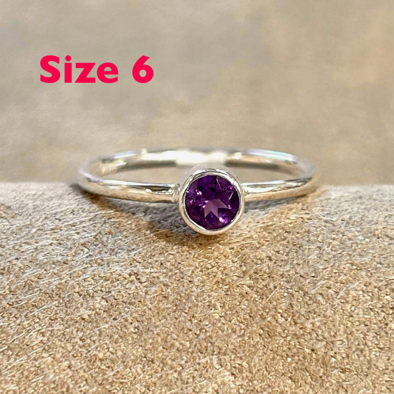 Amethyst (Faceted) Sterling Silver Stacker Ring