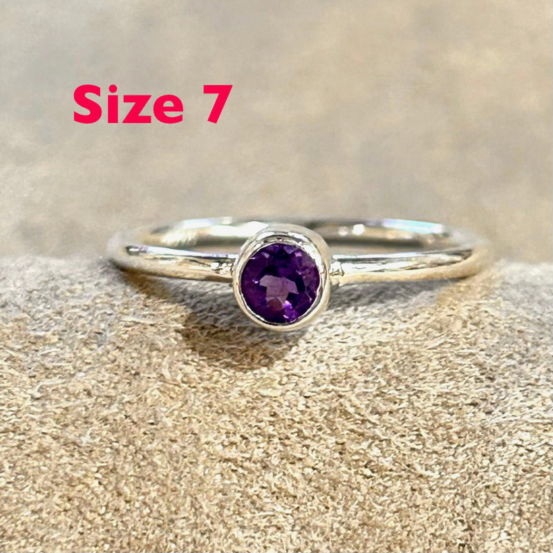 Amethyst (Faceted) Sterling Silver Stacker Ring