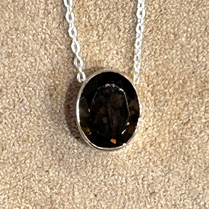 Smoky Quartz (Faceted) in Sterling Silver Pendant and Chain