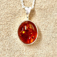 Amber Cabochon Pendant and Chain