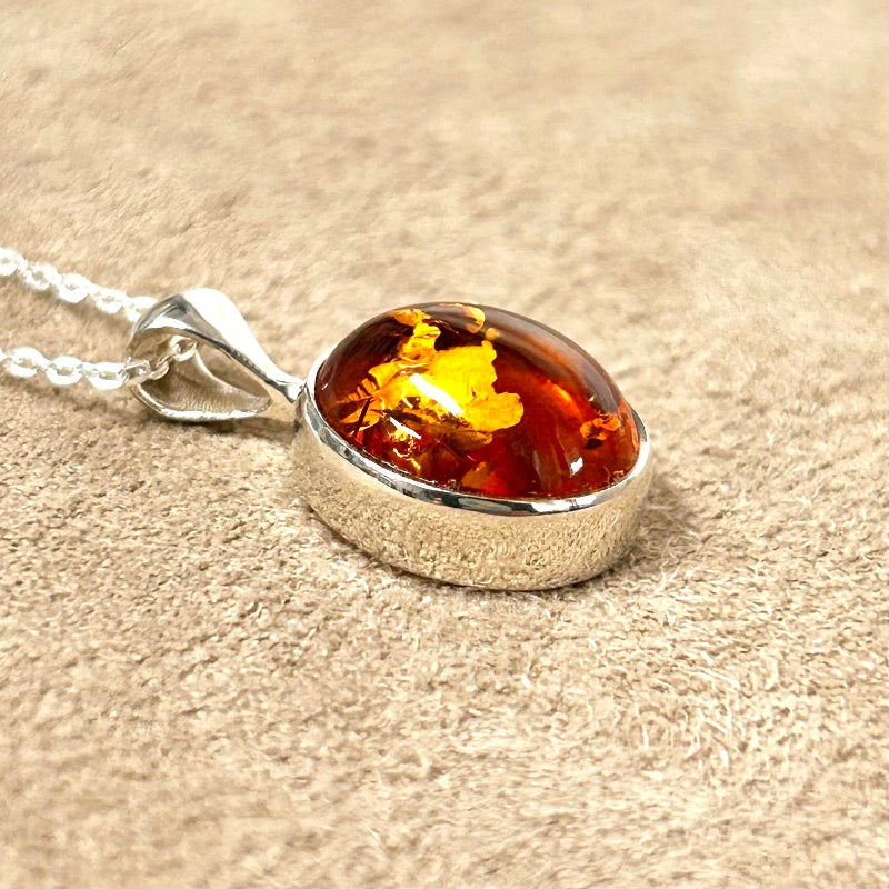 Amber Cabochon Pendant and Chain