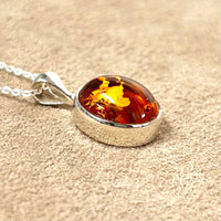 Amber Cabochon Pendant and Chain