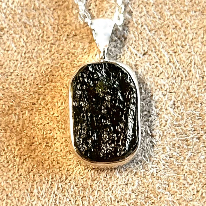Moldavite Rough Pendant and Chain