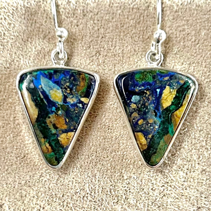 Malachite Azurite and Sterling Silver Earrings