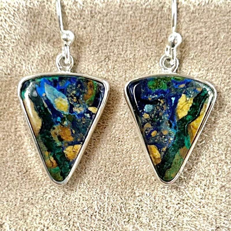 Malachite Azurite and Sterling Silver Earrings