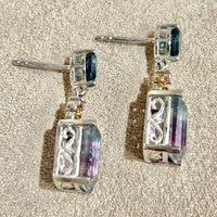 Fluorite and Blue Topaz Faceted Dangle Earrings