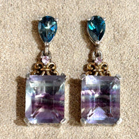 Fluorite and Blue Topaz Faceted Dangle Earrings